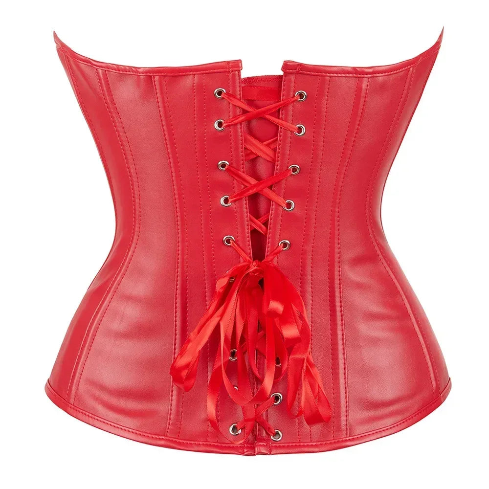 Corselet simili cuir brillant zippé – Laçage, décolleté cœur – vue 4 | Les Secrets de Léa