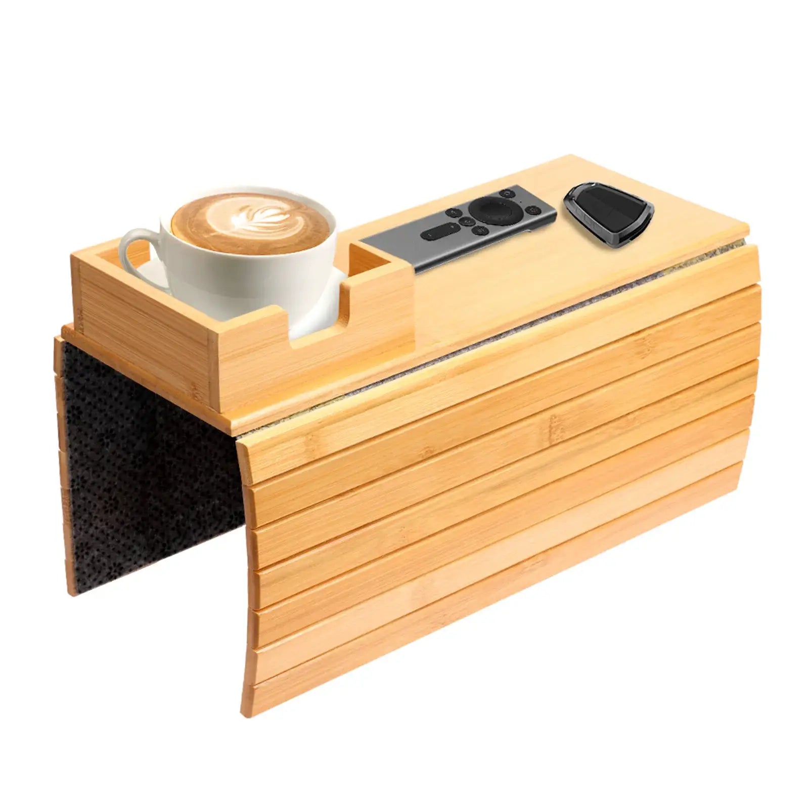 Plateau d'accoudoir de canapé en bambou pliable avec porte-gobelet antidérapant