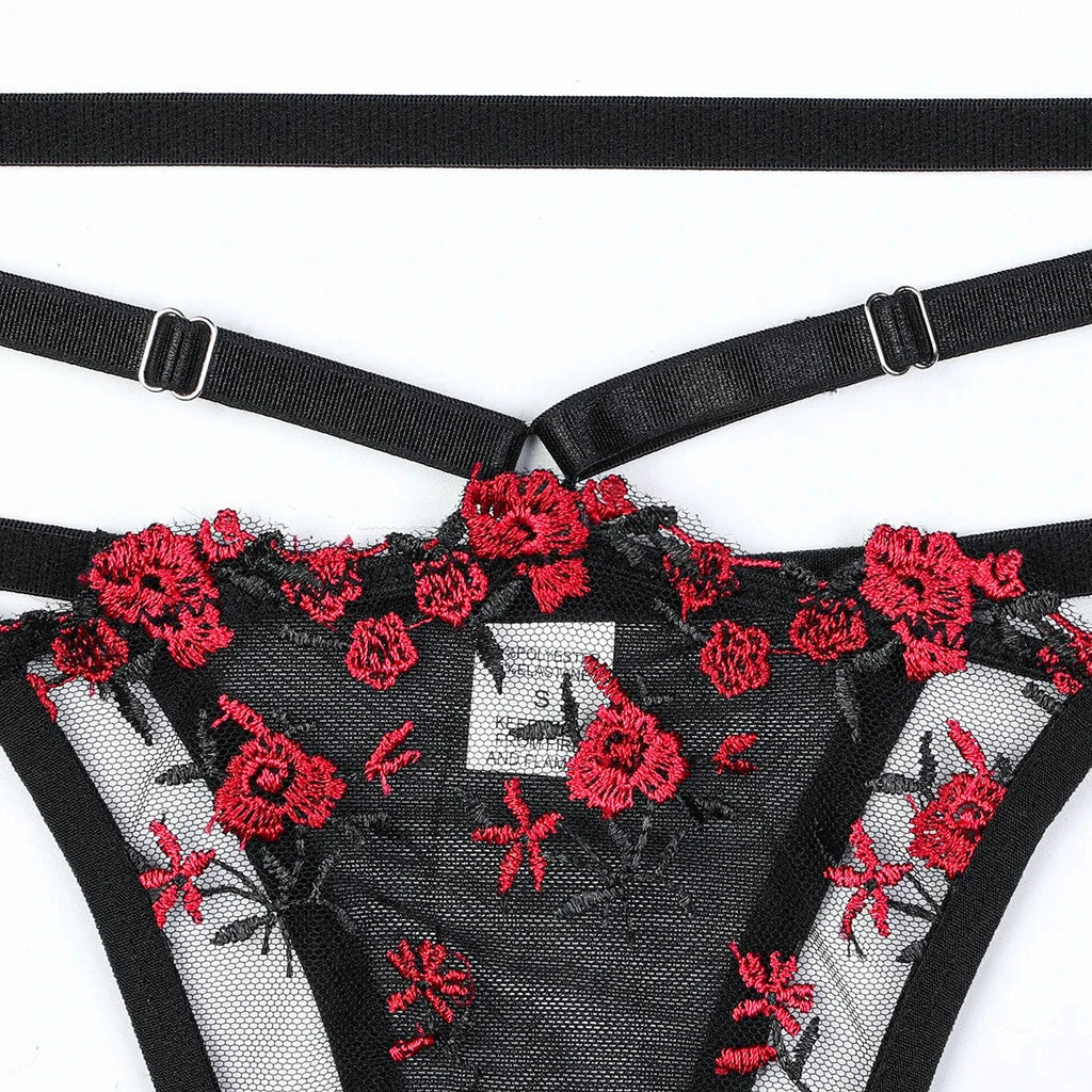 Les Secrets de Léa – Ensemble lingerie corset dentelle noir & rouge – Minnie - LSDLBoutique