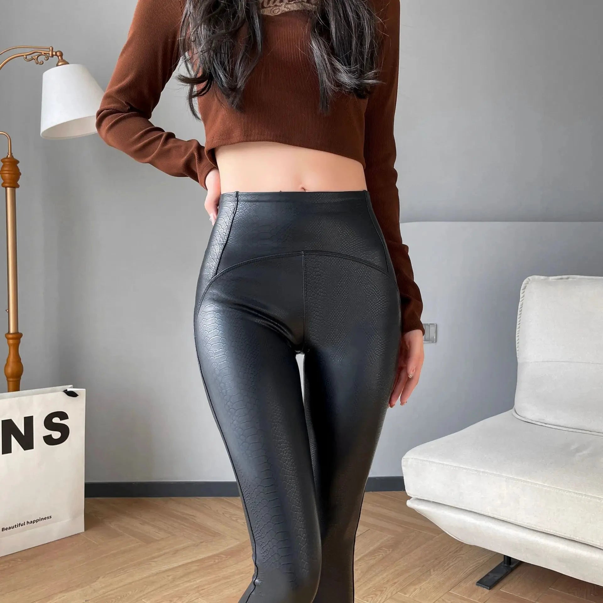 Leggings Cuir PU Noir Taille Haute Serpent - LSDLBoutique