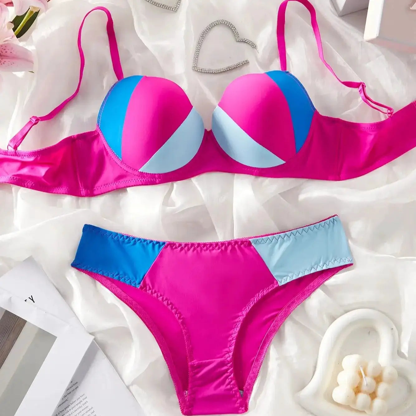 Bikini push-up Two-Tone LSDLBoutique, ensemble 2 pièces rose et bleu, maillots de bain