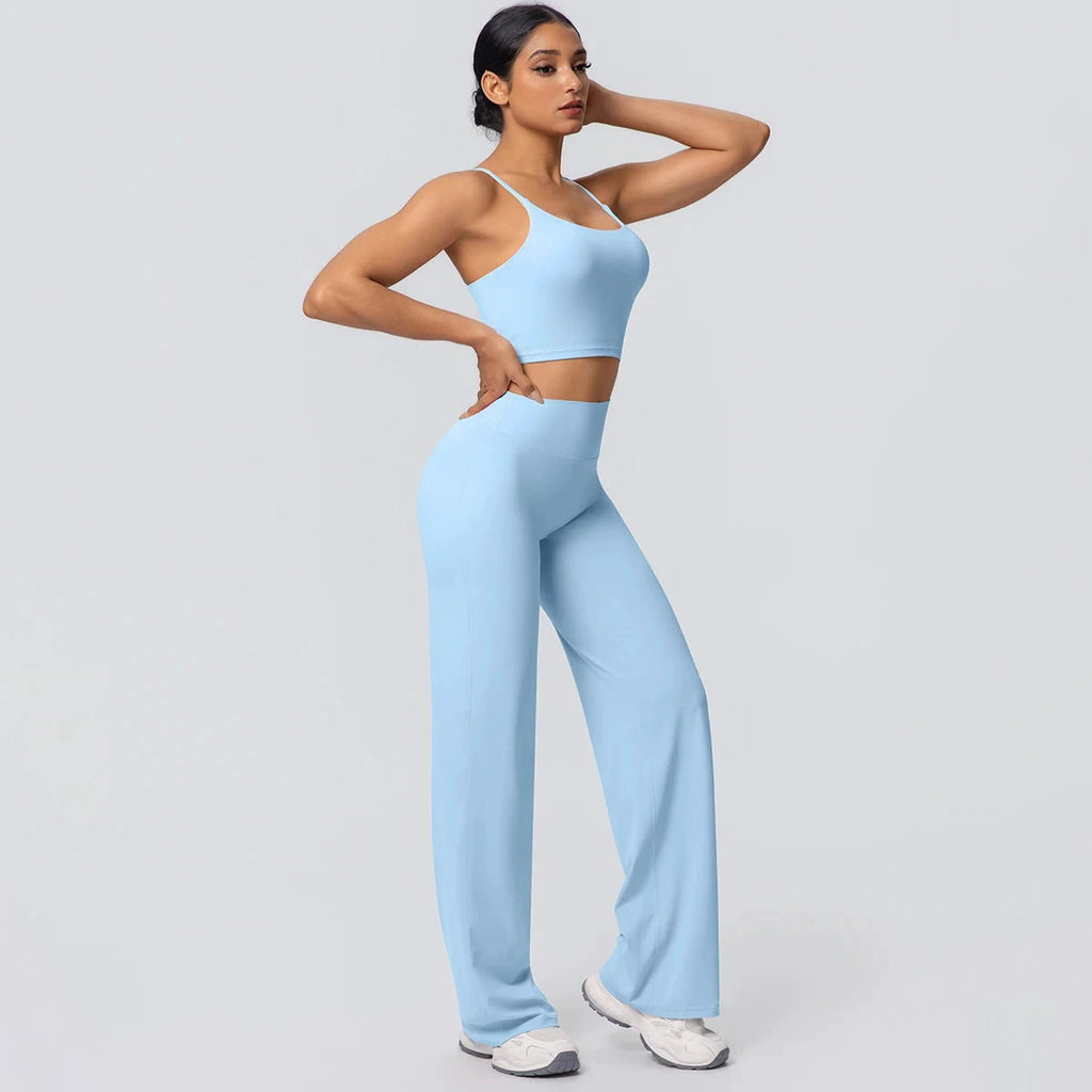 Women's Backless Sports Top and High-Waisted Pants Set