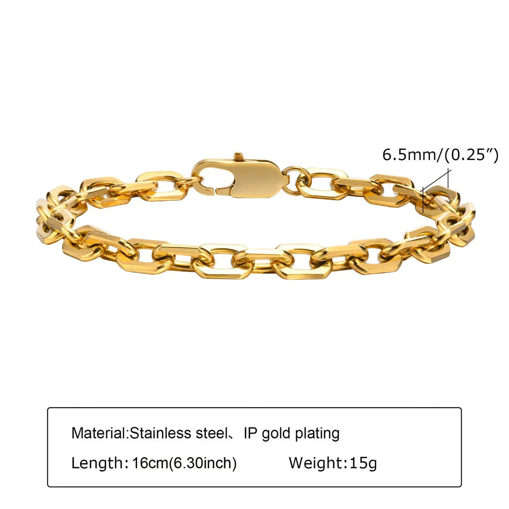 Bracelet trombone réglable en acier inoxydable doré IP, maillons rectangulaires, 16 cm