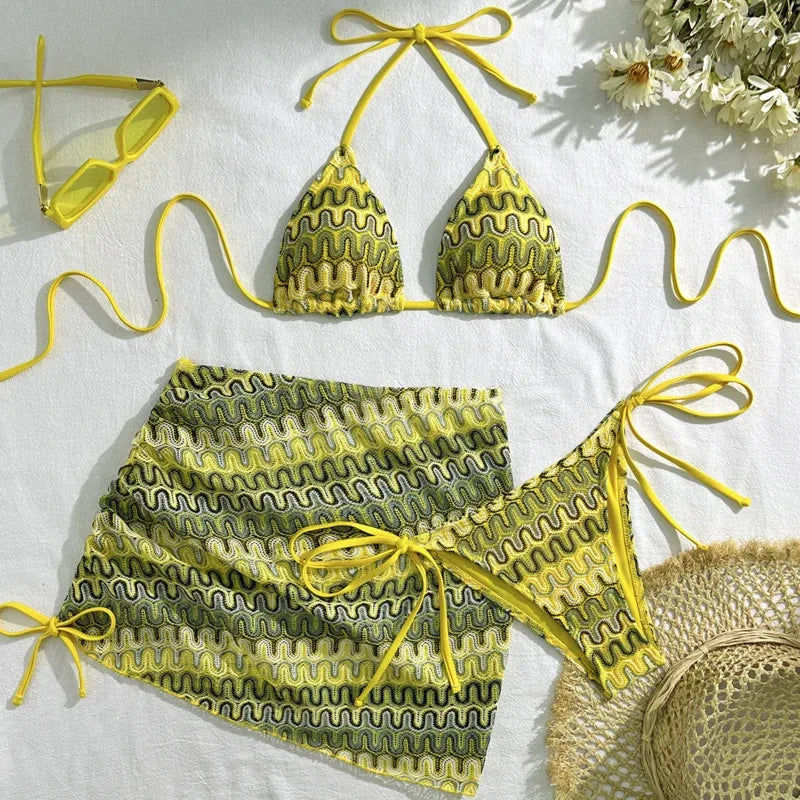 Les Secrets de Léa – Bikini trois pièces motif géométrique – Sweety - LSDLBoutique