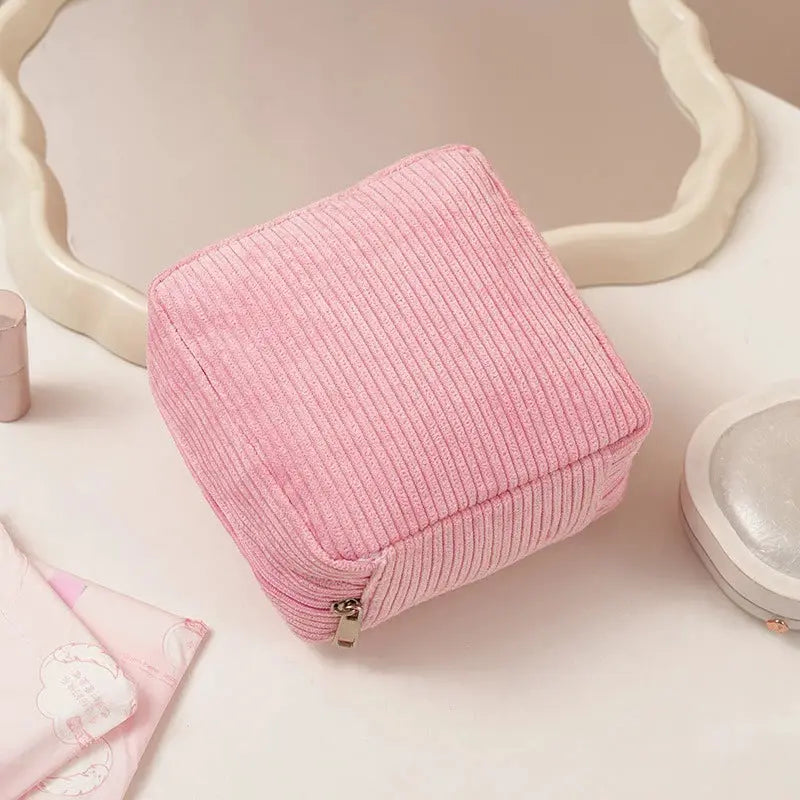 Pochette de rangement multifonction rose en velours côtelé avec zip, LSDLBoutique