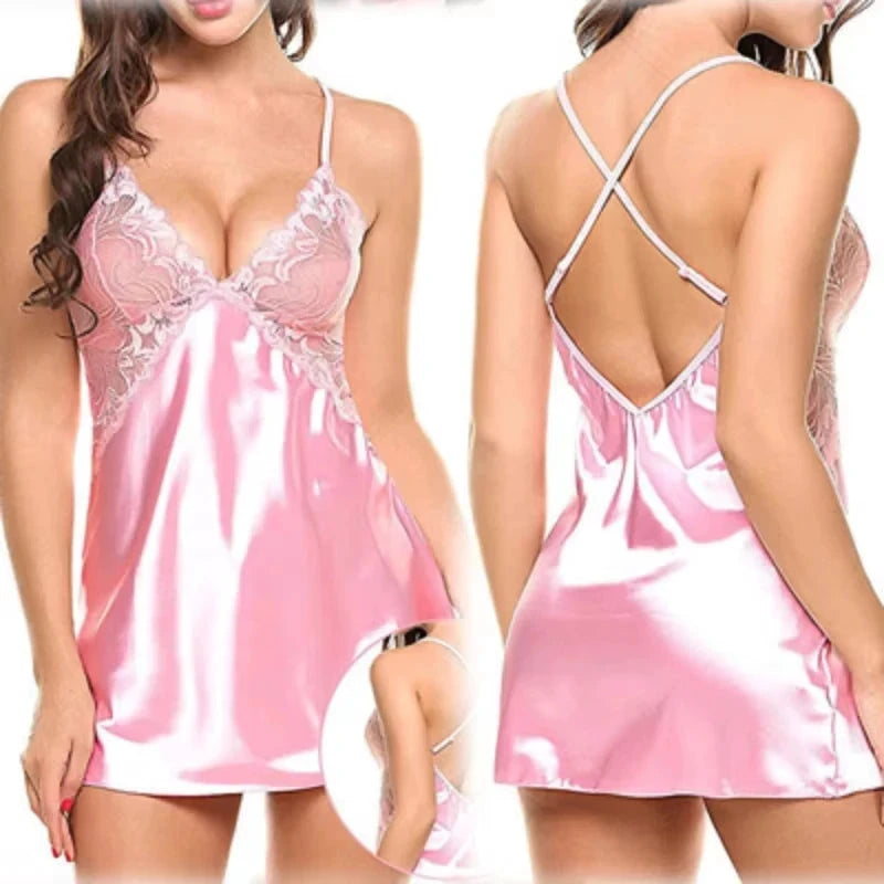 Les Secrets de Léa – Nuisette satin et dentelle sans manches – Esma - LSDLBoutique