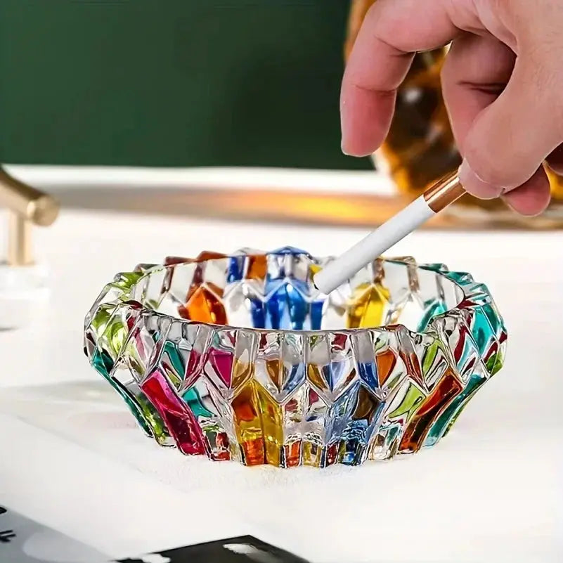 Cendrier en verre – Design circulaire coloré – Décoration maison et bureau