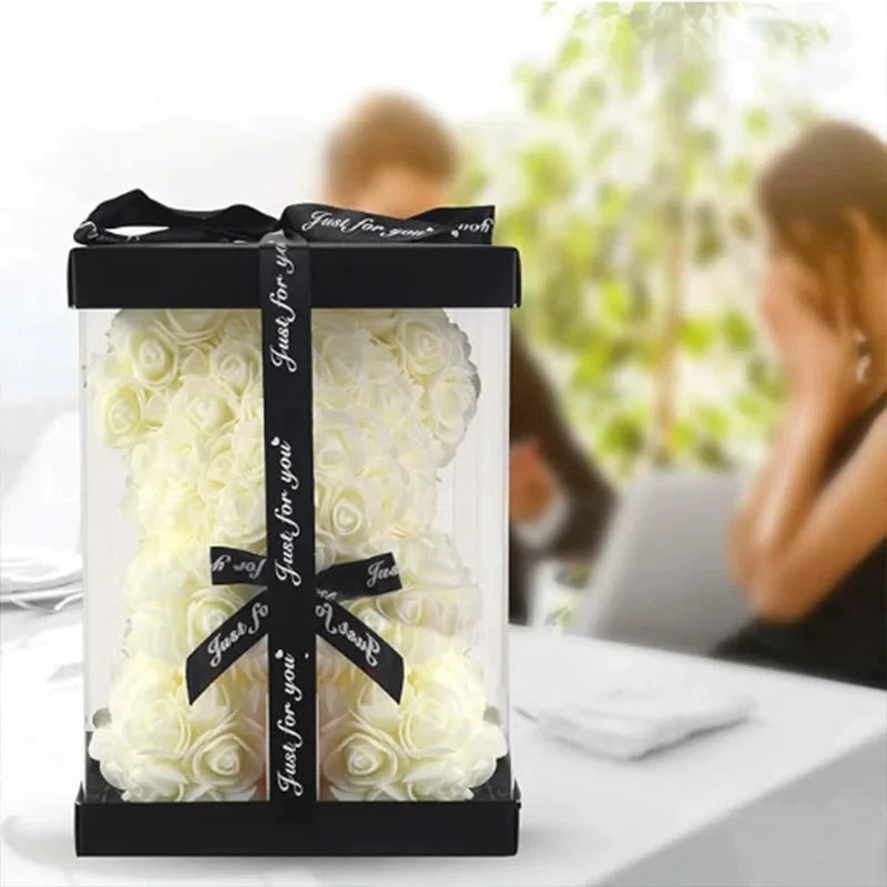 Ourson en roses éternelles avec boîte – 25 cm - LSDLBoutique