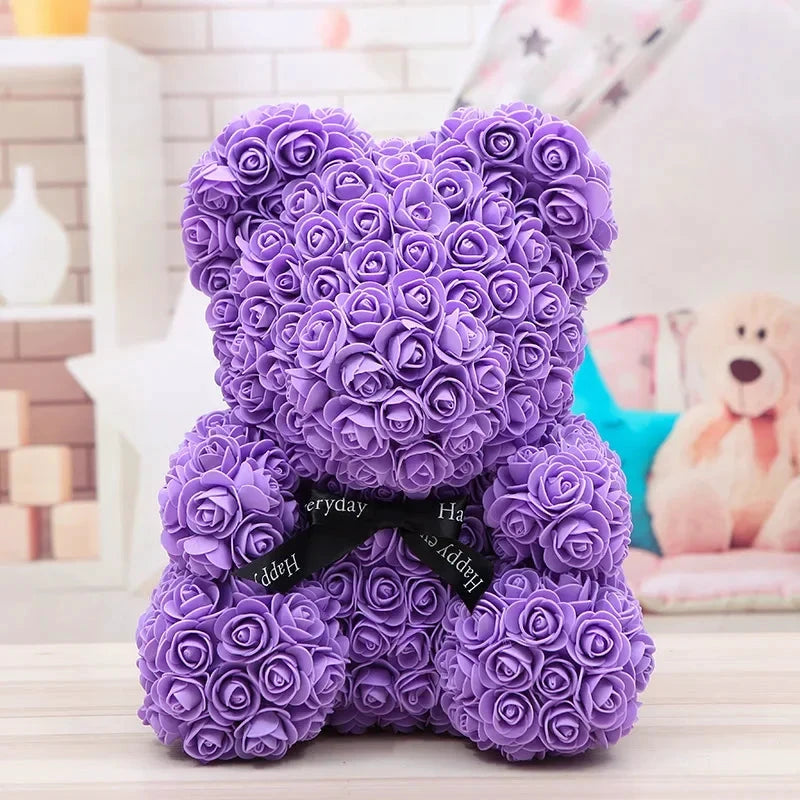 Ourson en roses éternelles avec boîte – 40 cm - LSDLBoutique