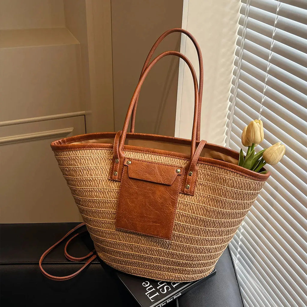Sac cabas de plage en paille tressée - LSDLBoutique
