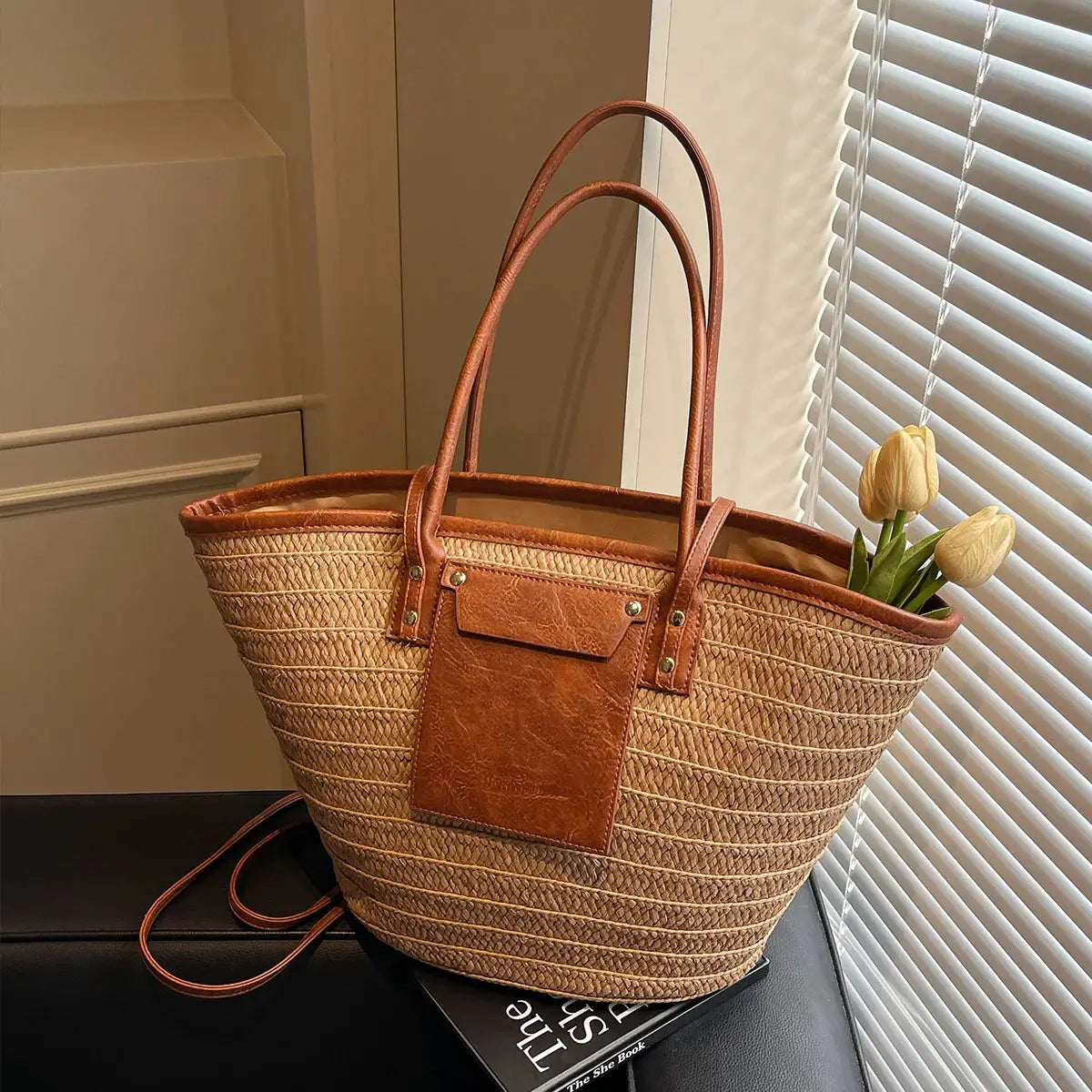 Sac cabas de plage en paille tressée - LSDLBoutique