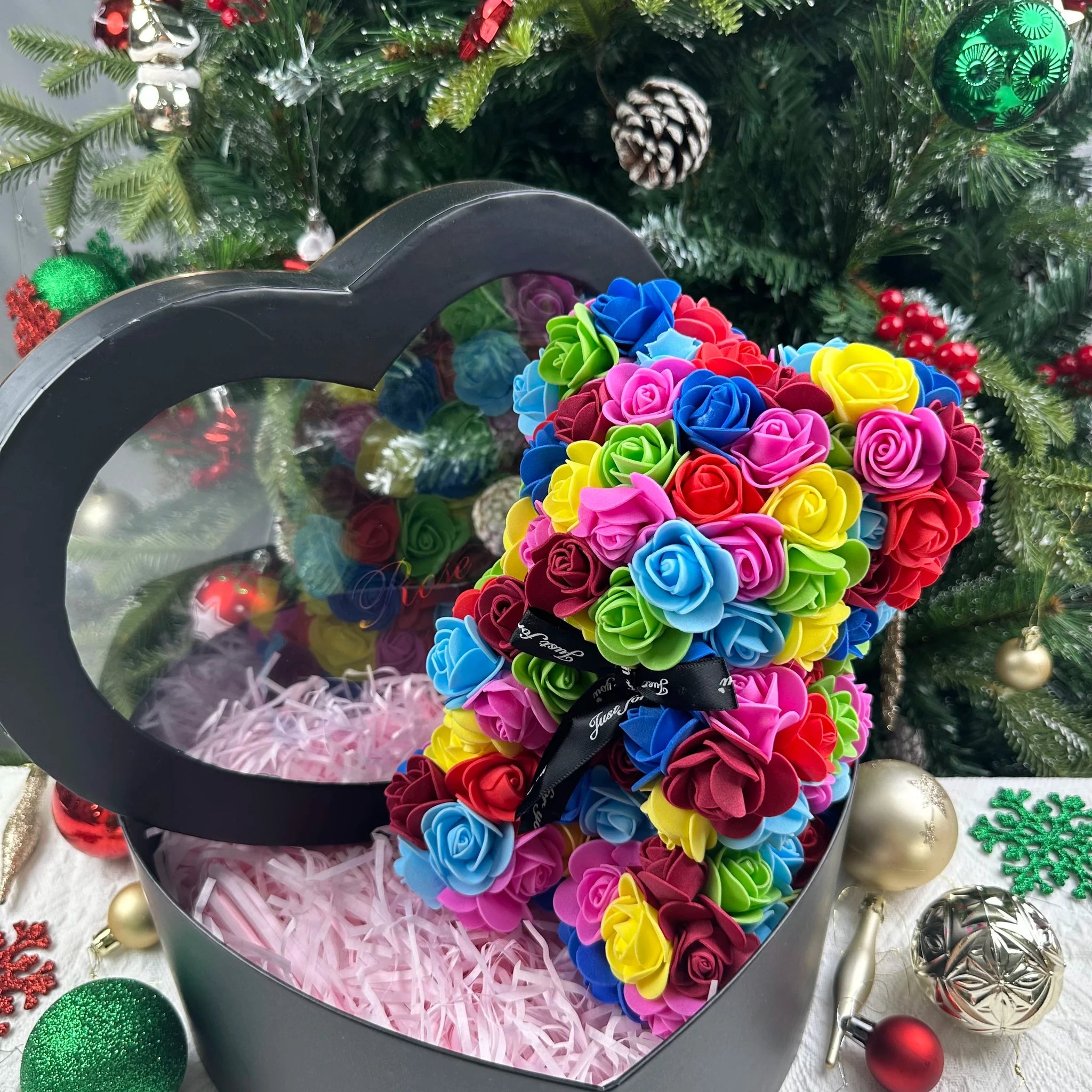 Ourson en roses éternelles avec boîte – 25 cm - LSDLBoutique