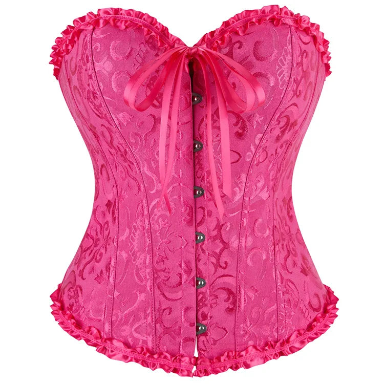 Viktorianisches Corsage-Korsett mit Blumen-Jacquard – Busk-Verschluss vorne
