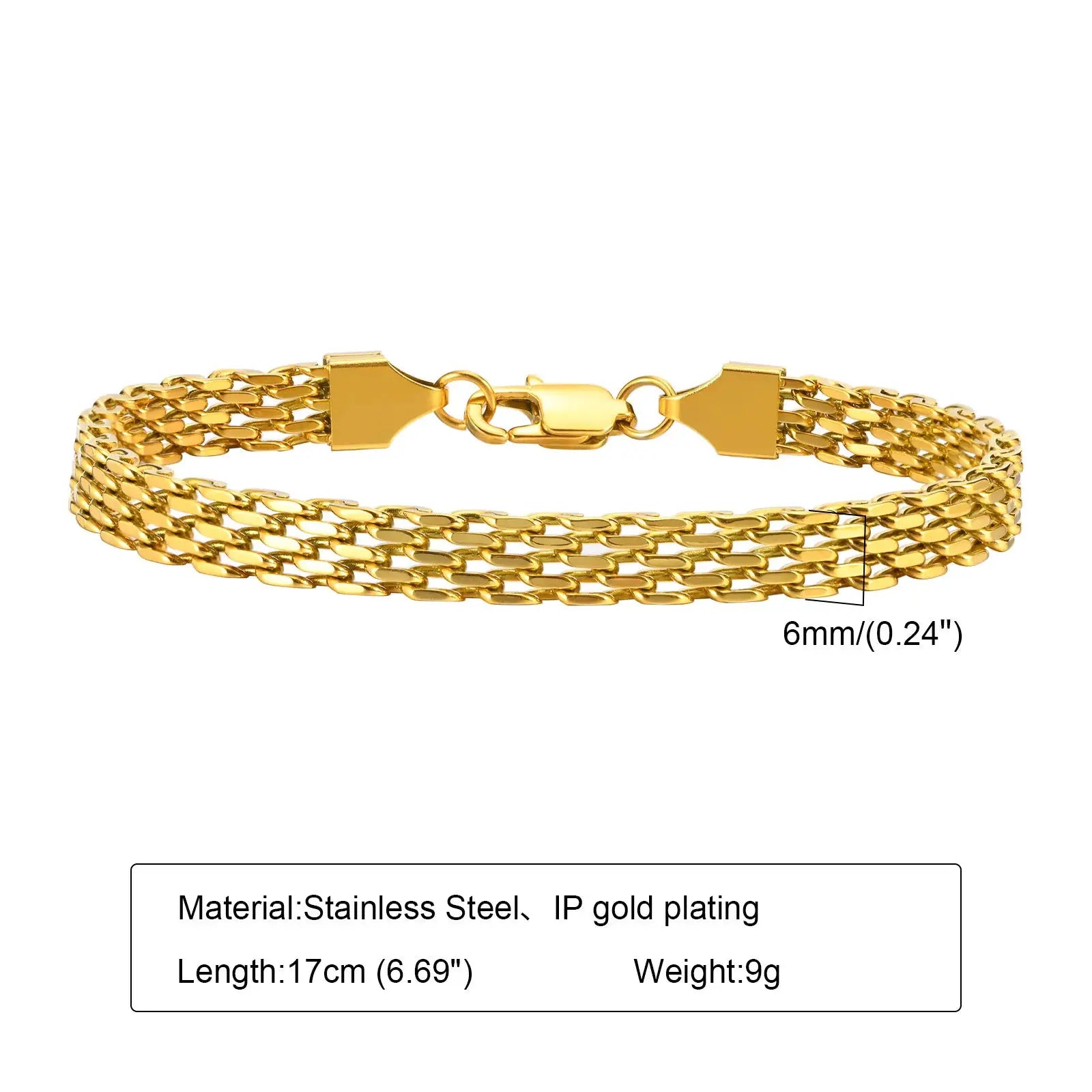 Bracelet trombone réglable en acier inoxydable doré IP chaîne multiple LSDLBoutique