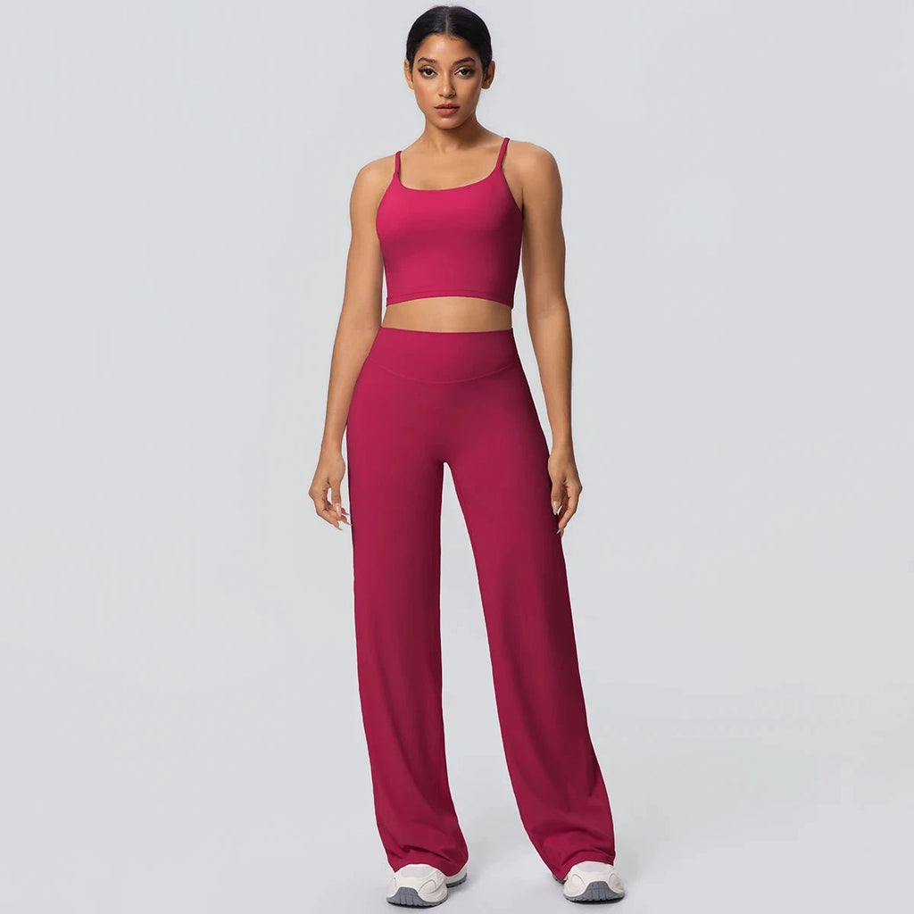 Women's Backless Sports Top and High-Waisted Pants Set