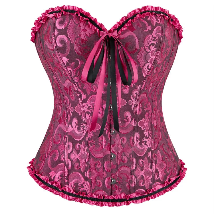 Viktorianisches Corsage-Korsett mit Blumen-Jacquard – Busk-Verschluss vorne