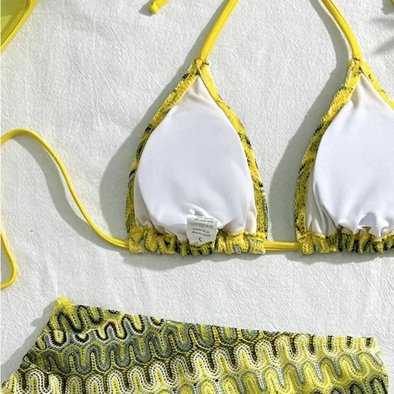 Les Secrets de Léa – Bikini trois pièces motif géométrique – Sweety - LSDLBoutique