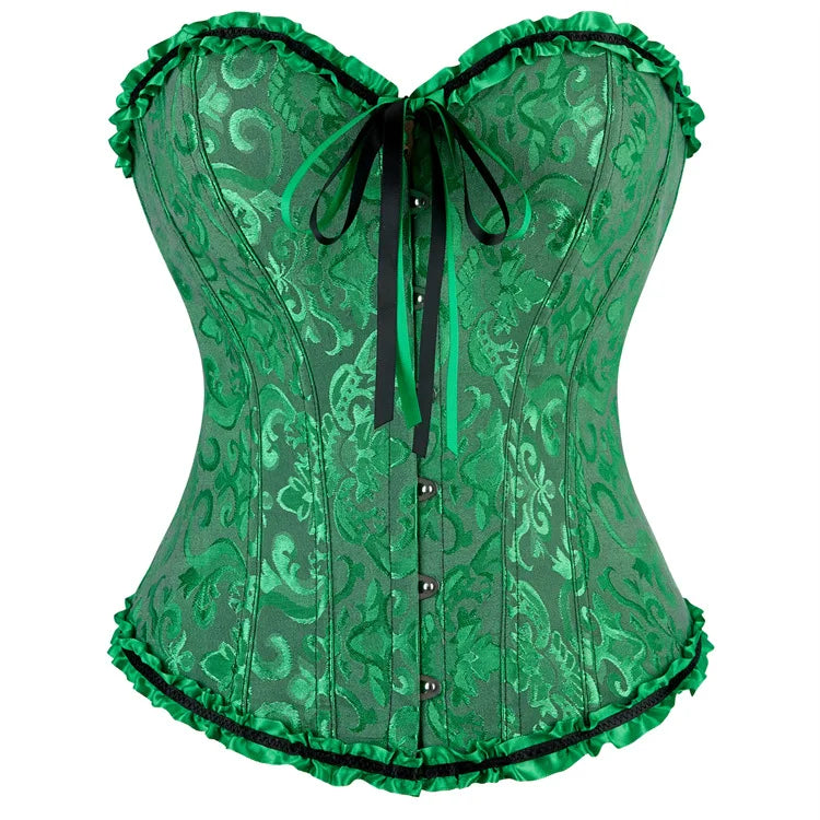 Viktorianisches Corsage-Korsett mit Blumen-Jacquard – Busk-Verschluss vorne