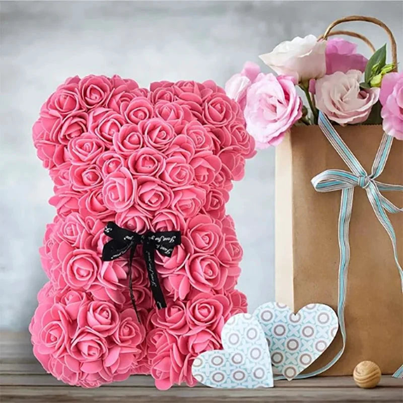 Ourson en roses éternelles avec boîte – 25 cm - LSDLBoutique