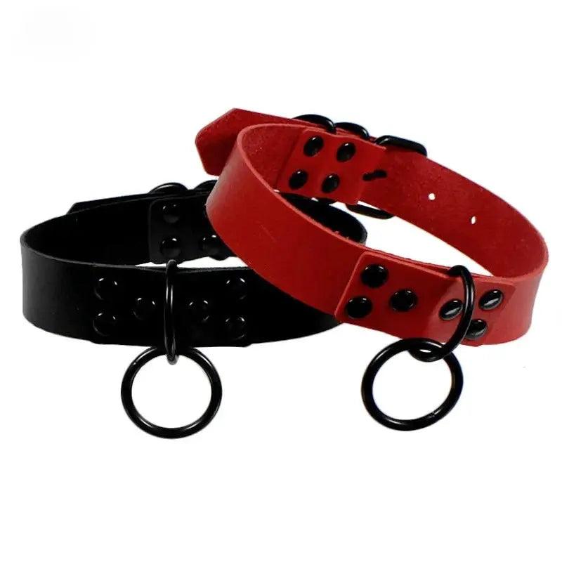 Colliers de laisse en cuir synthétique noir et rouge, style gothique punk, 2 pièces