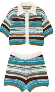 Les Secrets de Léa – Ensemble maille crochet rayé short et polo – Samia - LSDLBoutique