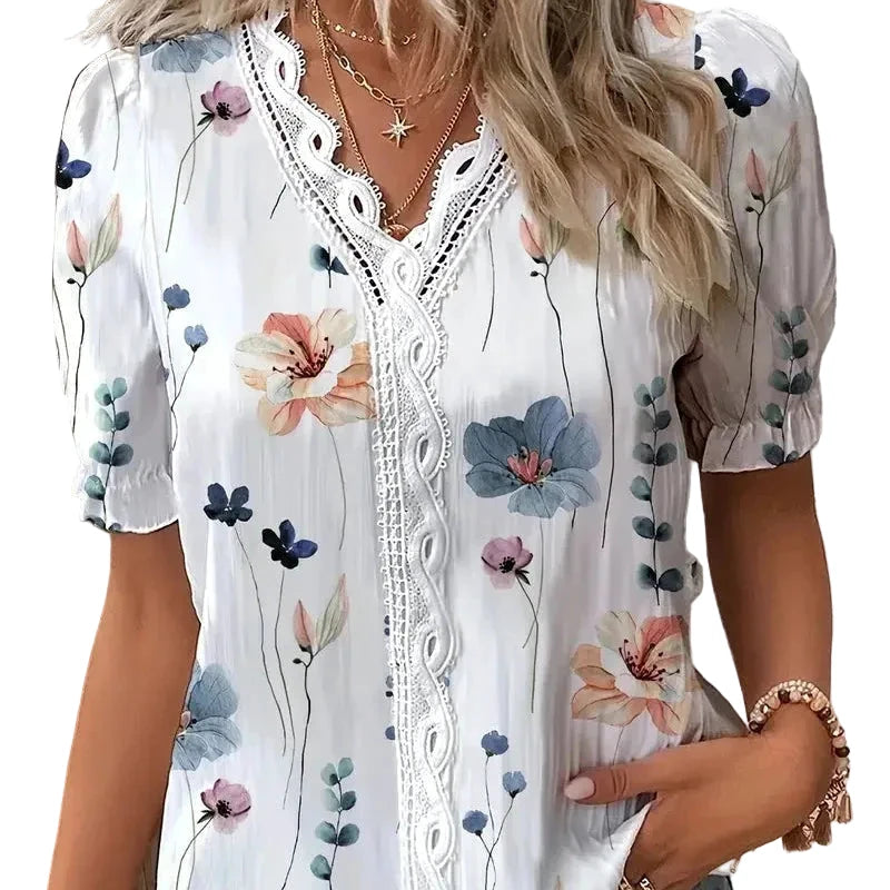 Chemise de vacances féminine en jacquard – Col V ajouré - LSDLBoutique