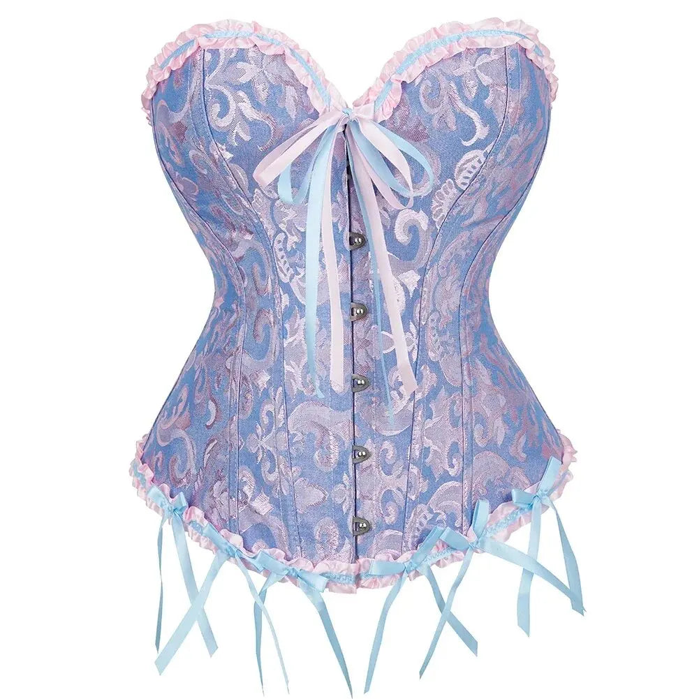Viktorianisches Corsage-Korsett mit Blumen-Jacquard – Busk-Verschluss vorne