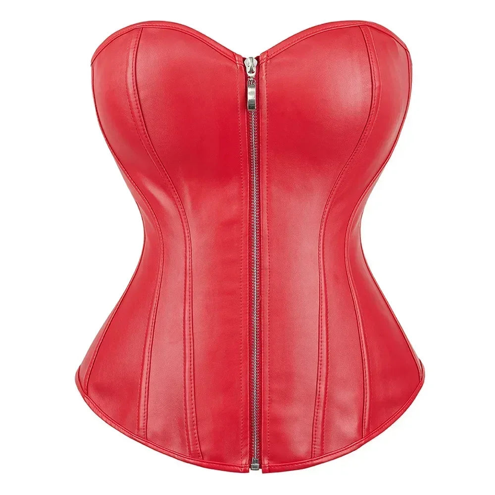 Corselet simili cuir brillant zippé – Laçage, décolleté cœur – Rouge | Les Secrets de Léa