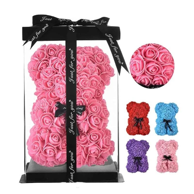 Ourson en roses éternelles avec boîte – 25 cm - LSDLBoutique
