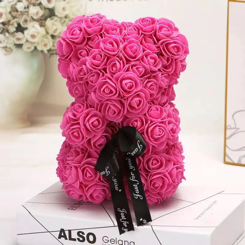 Ourson en roses éternelles avec boîte – 25 cm - LSDLBoutique