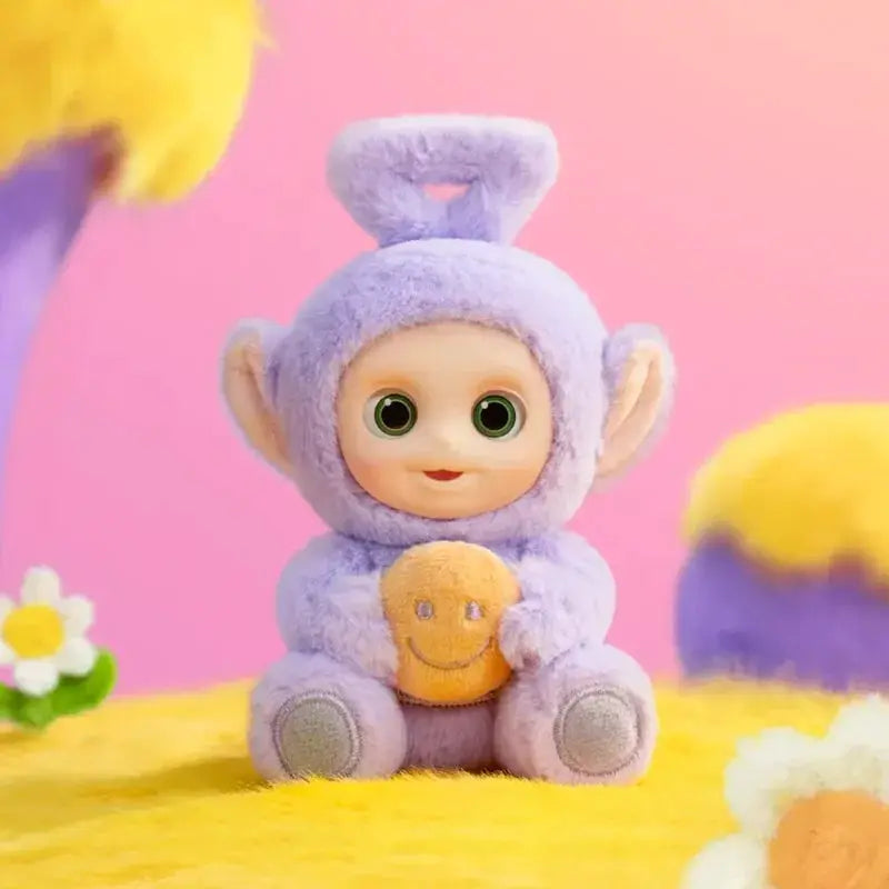 Pendentif Teletubbies Say Hello violet, Mon Bubu Kawaii, petite peluche kawaii avec oreilles et badge orange souriant