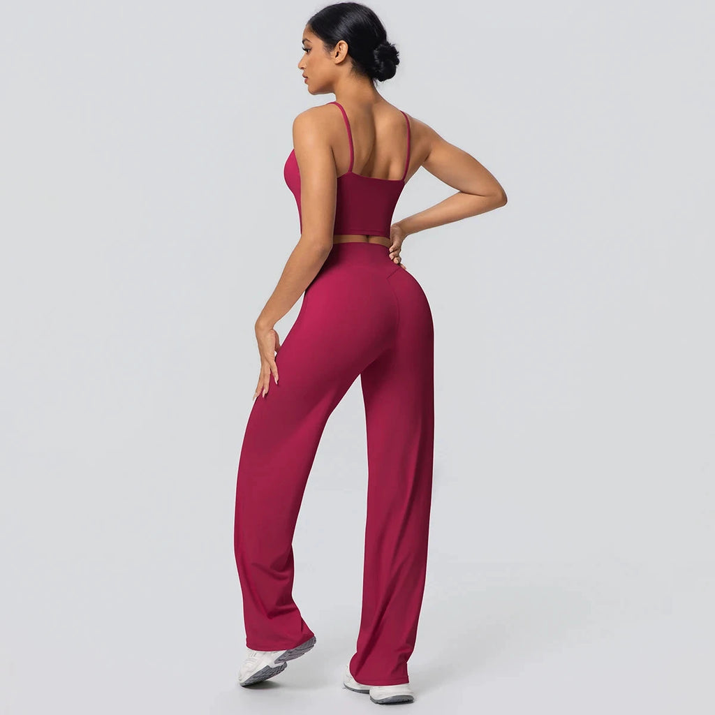 Women's Backless Sports Top and High-Waisted Pants Set