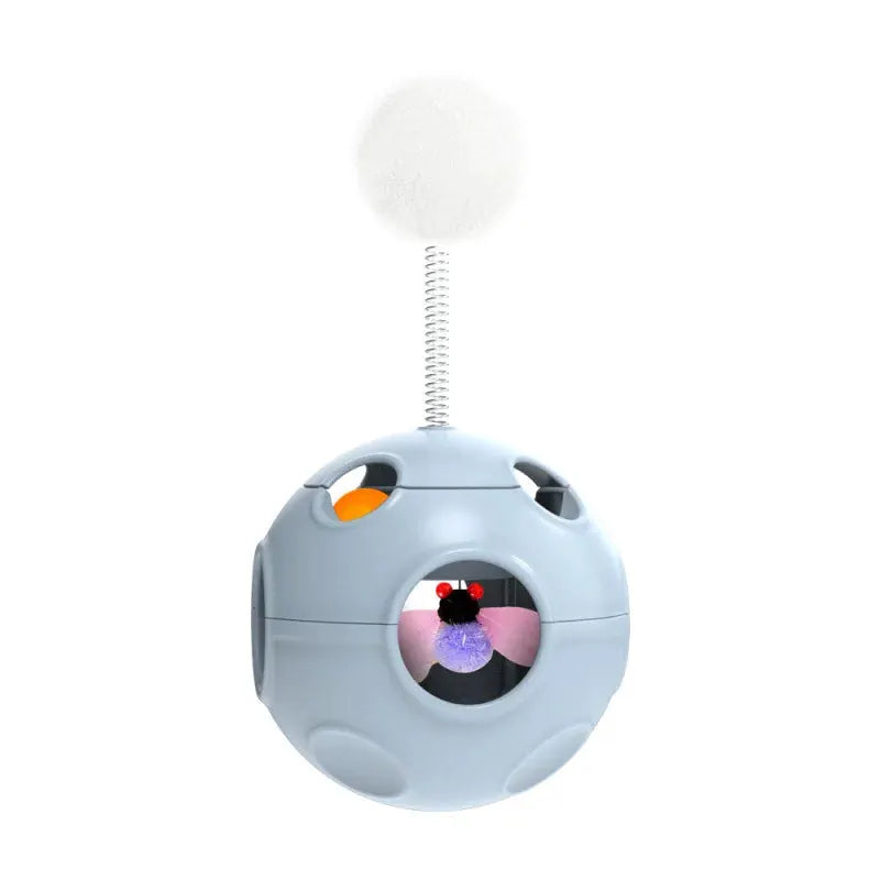 Jouet puzzle interactif pour chats, balle sphérique grise à trous multiples avec abeille factice et pompon sur ressort
