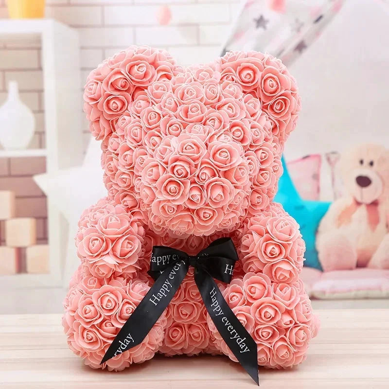 Ourson en roses éternelles avec boîte – 40 cm - LSDLBoutique