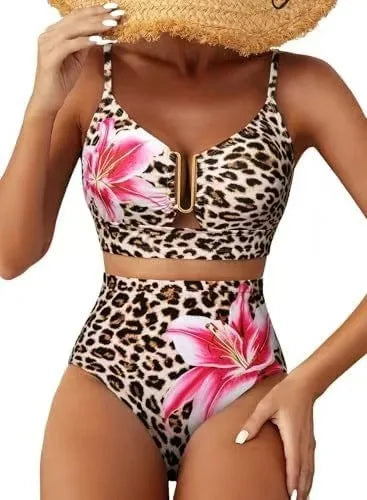 Zweiteiliger High-Waist Triangel-Badeanzug – Pure Color