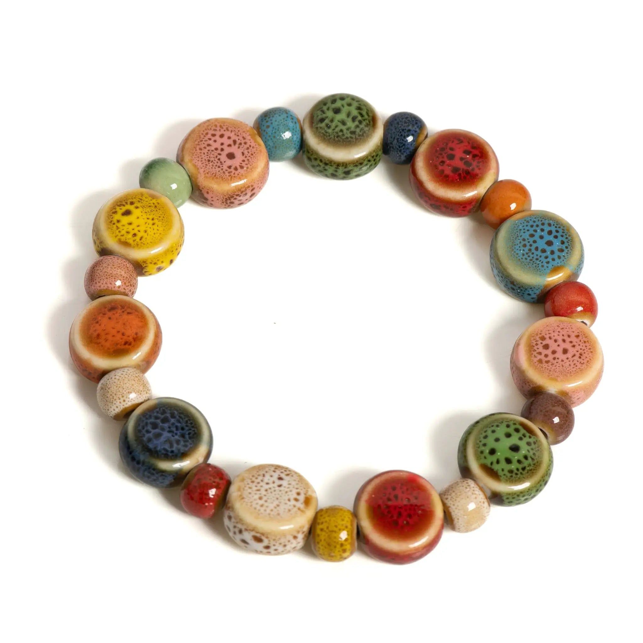 Bracelet de perles en céramique multicolores à motifs tachetés, style boho plage