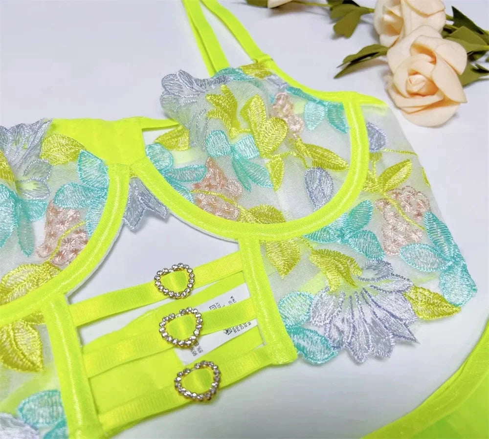 Les Secrets de Léa – Ensemble lingerie maille transparente florale – Béryl - LSDLBoutique