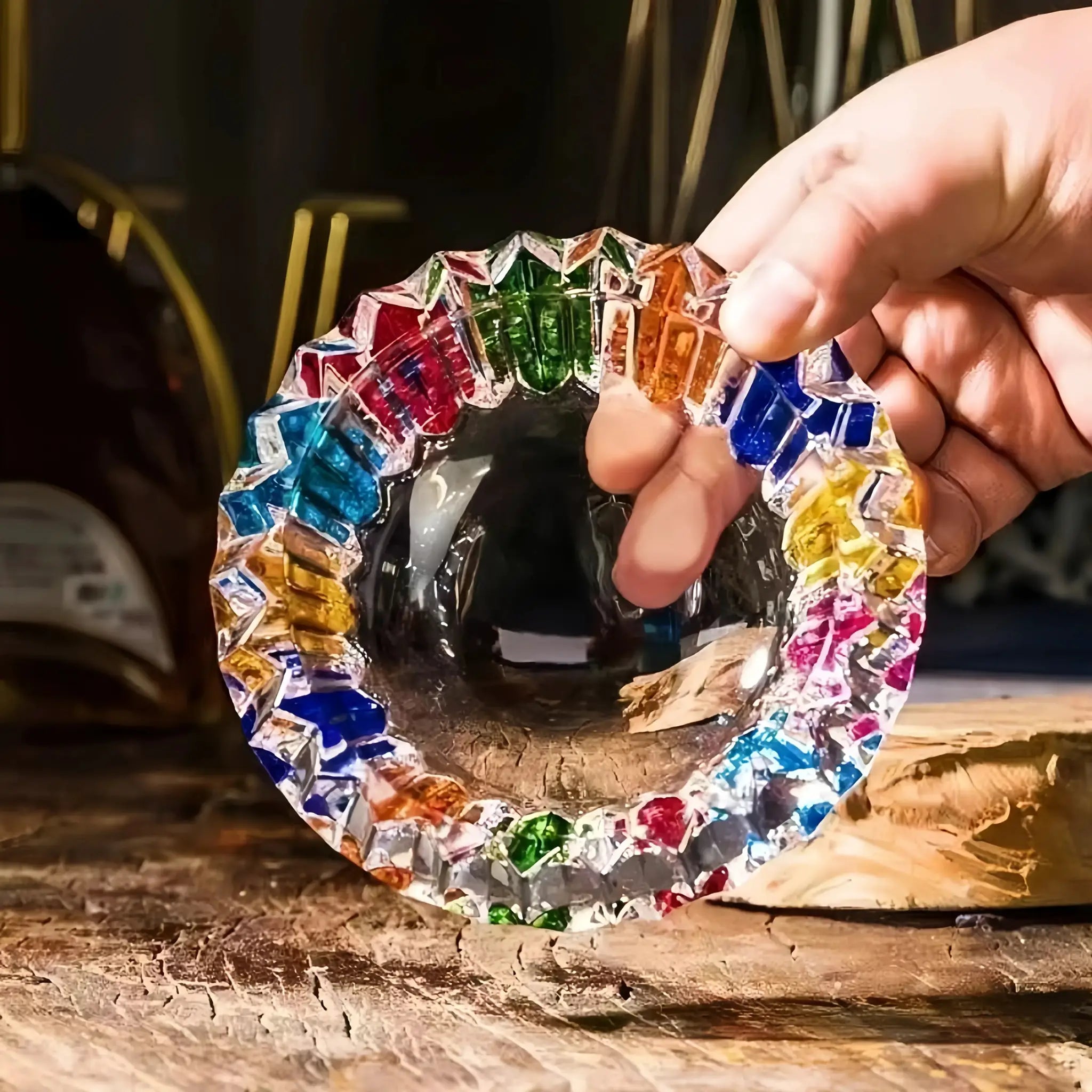 Cendrier en verre – Design circulaire coloré – Décoration maison et bureau