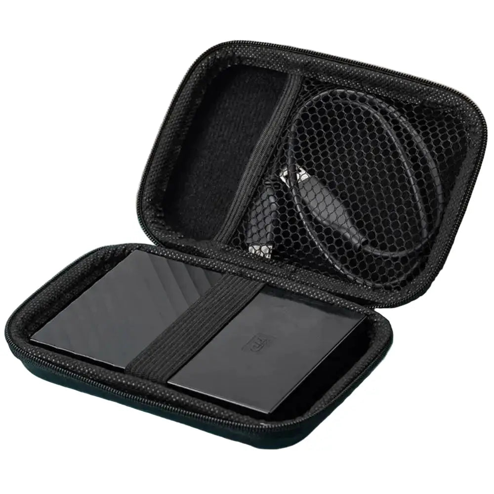 Etui de transport rigide EVA noir, intérieur à filet et bande élastique pour maintien