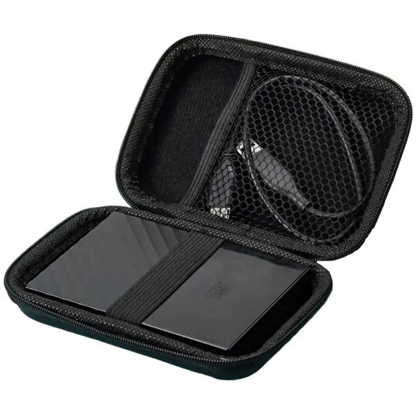 Etui de transport rigide EVA noir, intérieur à filet et bande élastique pour maintien