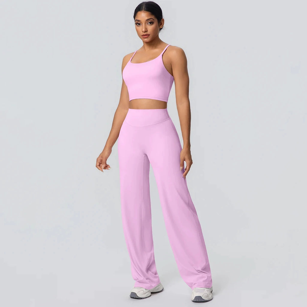 Women's Backless Sports Top and High-Waisted Pants Set