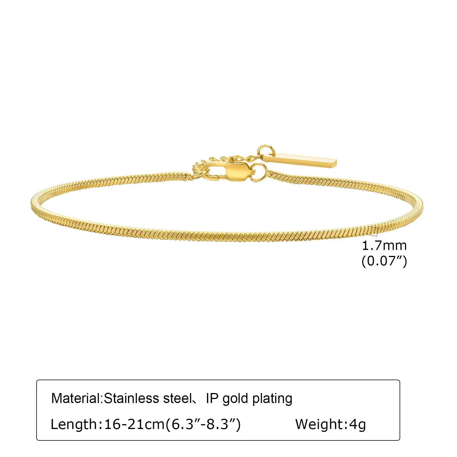 Bracelet trombone réglable en acier inoxydable doré IP, longueur 16–21 cm