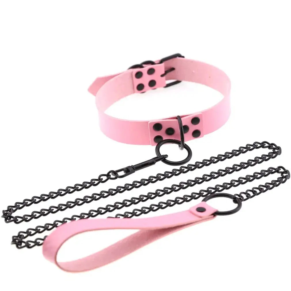 Collier de laisse en cuir synthétique style gothique punk – Decopunk