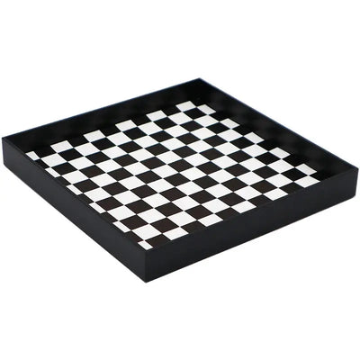 Nordic-style desk organizer tray – Black and white checkerboard