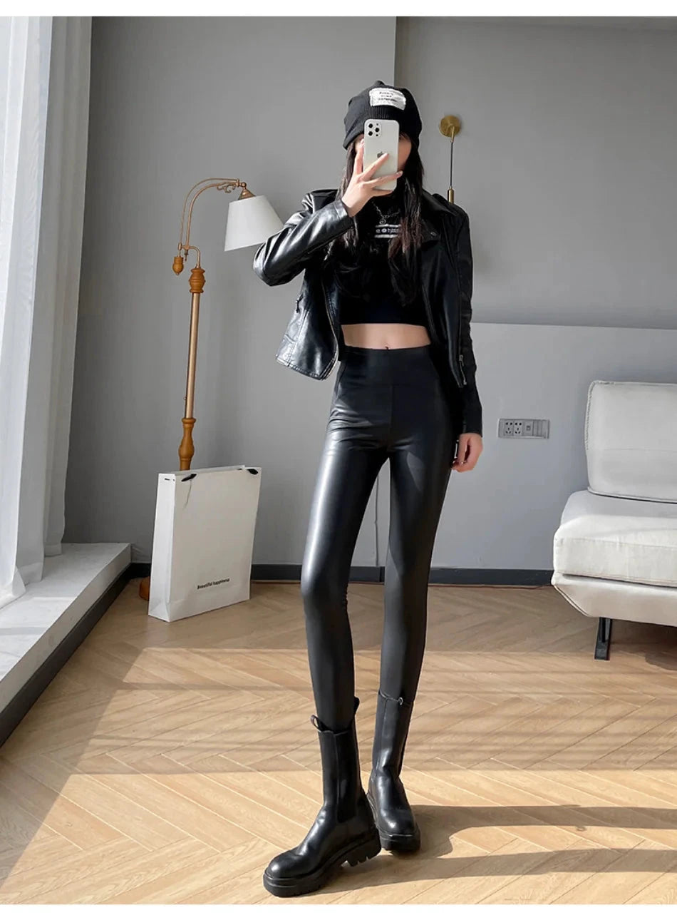 Leggings Cuir PU Noir Taille Haute Serpent - LSDLBoutique