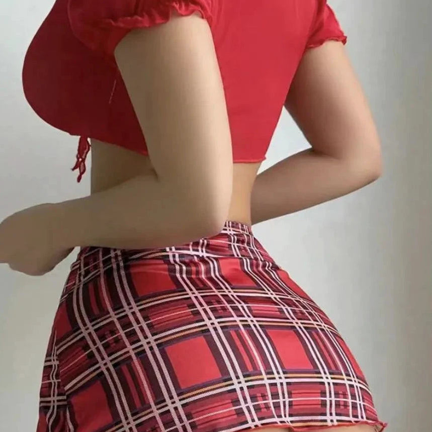 Les Secrets de Léa – Ensemble lingerie quatre pièces à carreaux – Patricia - LSDLBoutique