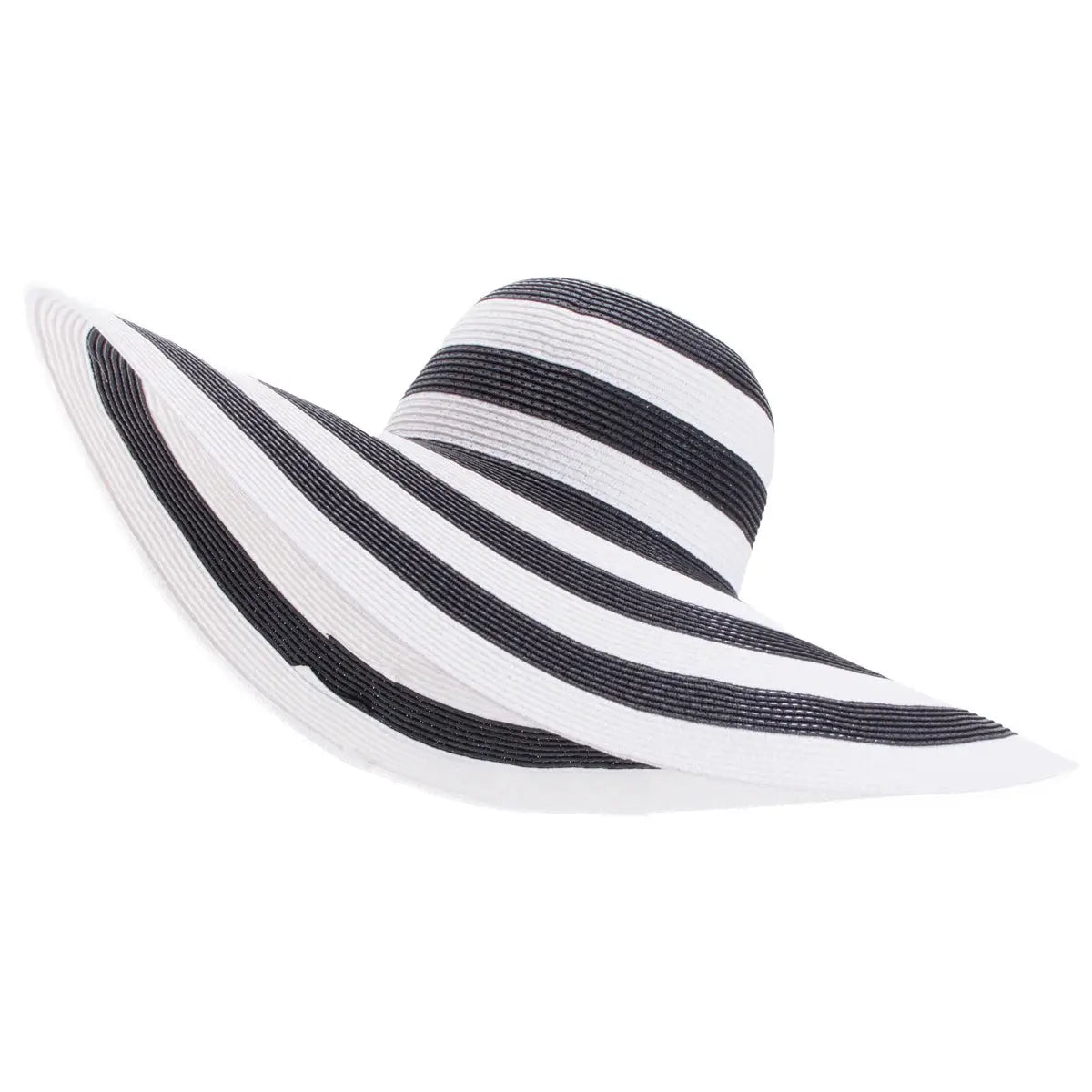 Chapeau de paille pliable à large bord Lawliet A330, accessoire mode noir et blanc rayé.
