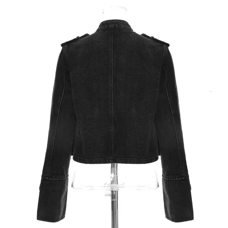 Veste en jean courte fendue à boutons amples - LSDLBoutique