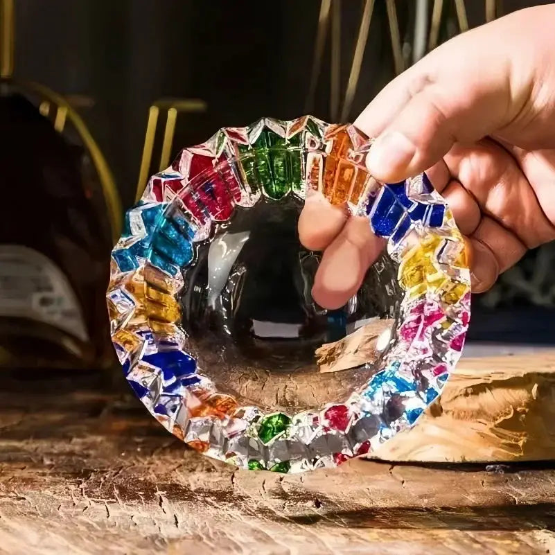 Cendrier en verre – Design circulaire coloré – Décoration maison et bureau