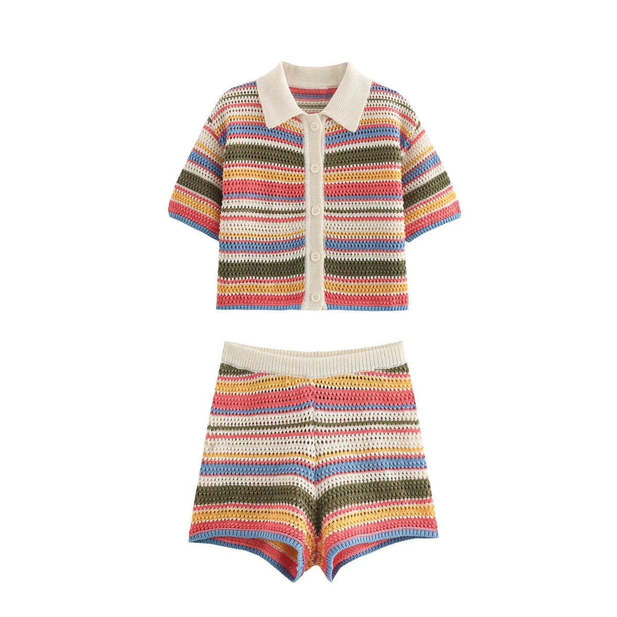 Les Secrets de Léa – Ensemble maille crochet rayé short et polo – Samia - LSDLBoutique